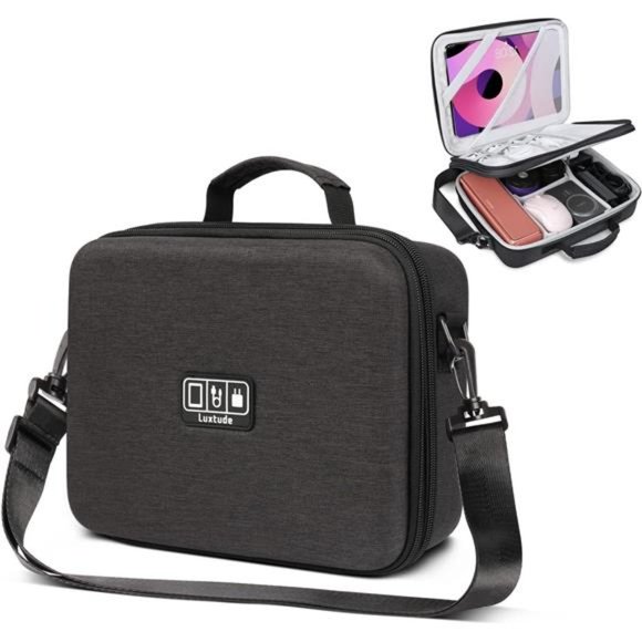 Large Electronics Organizer, 11’’ Hard Case, Shockproof Bag with Shoulder Strap - Picture 1 of 6